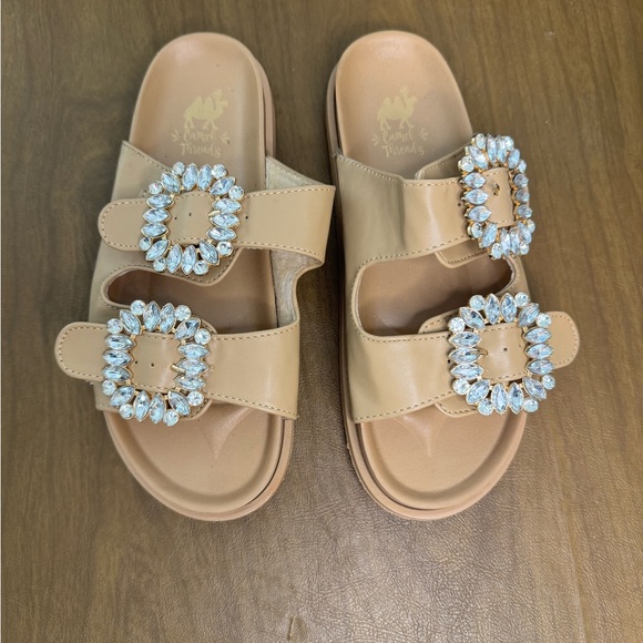 Camel Threads Shoes - Camel Threads | Tan Sandals with Sparkling Jeweled Buckle Accents, Gently worn